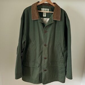 L.L. Bean Olive Green Vintage Field Chore Jacket with Brown Corduroy Collar